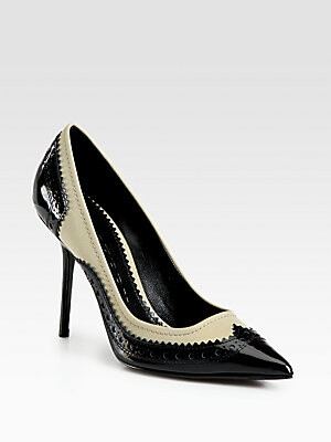 Burberry Brogue Alkerden Patent Leather & Canvas Pumps