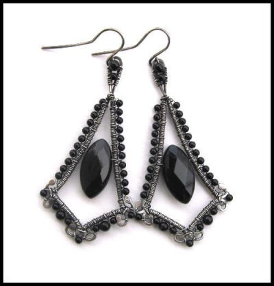 onyx marquise silver earrings