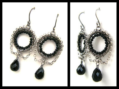 silver onyx chain earrings