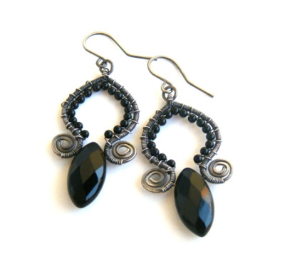 onyx marquise earrings