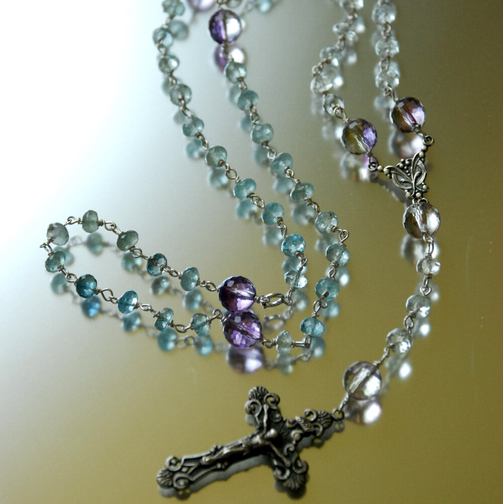 Silver Rosary Long Rosary Necklace with by LuxVivensFashion