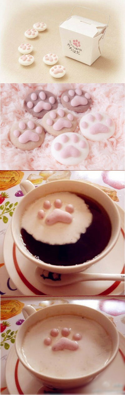 【猫爪棉花糖】由日本一间专门卖棉花糖的店家「やわはだ」所推出的猫爪棉花糖，泡在热呼呼的饮品里面，很萌吧。