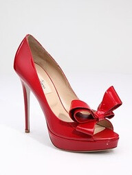 VALENTINE RED Valentino Patent Leather Peep-Toe Couture Pumps