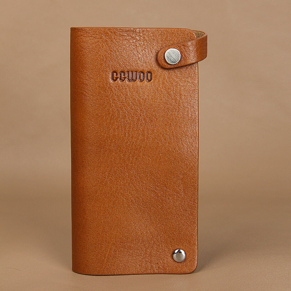 革革物头层牛皮长款搭扣多卡位旋转三页全皮卡包日韩风真皮卡包