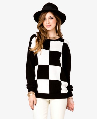 ＃Forever21＃ 簡約黑白幾何圖案毛衣 checkered knit