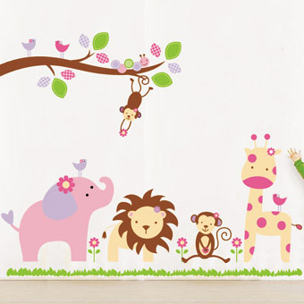 卡通动物乐园 儿童房幼儿园环境装饰布置彩色贴画 三代可移除墙贴