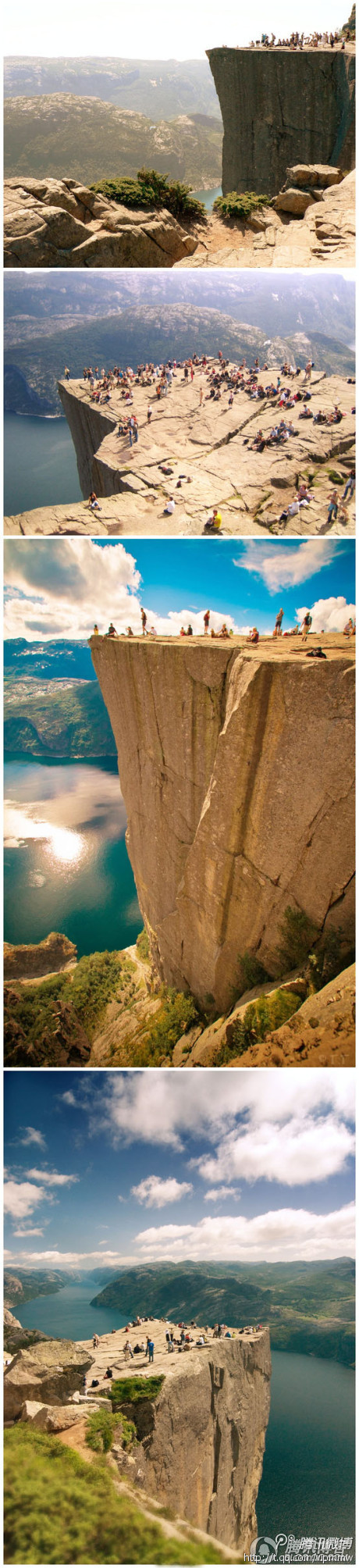 『挪威布道台』挪威南部的凯斯特伦（Preikestolen）悬崖，崖顶方方正正、棱角嶙峋，垂直高度600多米，宛如天成。传说是上帝预备的布道之处。你想在这里度假么？