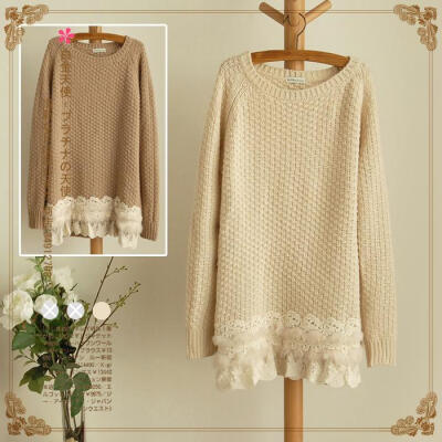 春装日系复古宽松盘花兔毛侧三扣套头针织衫打底毛衣