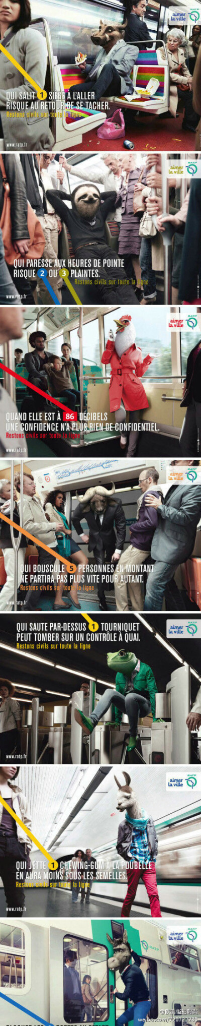 巴黎的地铁广告，它很明确的告诉我们，凡是有以下行为的…都是畜生！
