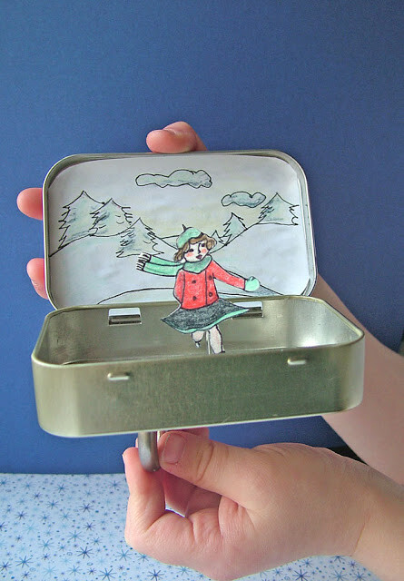 Magnetic Ice Skater, contained in a mint tin. Small World Land blog