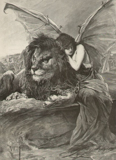 Jószef Arpád Koppay, Lion and Woman with Devil Bat Wings Chained Together