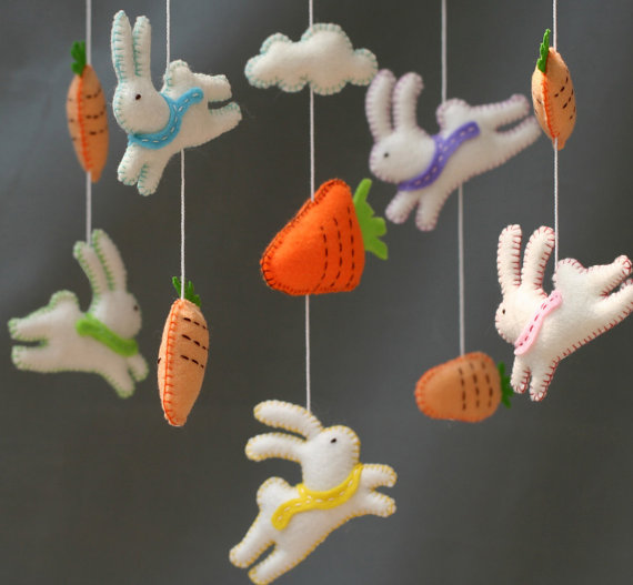 Follow the white rabbit - Rabits baby mobile - White rabbits mobile- rabbit -rabbit felt mobile