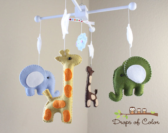 Baby Mobile - Baby Crib Mobile - Nursery Elephant Giraffe Mobile - Safari Mobile