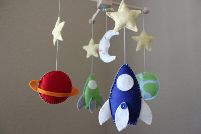 Baby Mobile - Baby Crib Mobile - Rocket Ship Nursery Mobile - Spaceship Mobile - Crib Mobile - Planets (You can pick your colors)