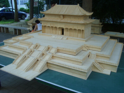 竹制古建筑模型。非物质文化遗产。发明专利。13701101412.胡冠荣