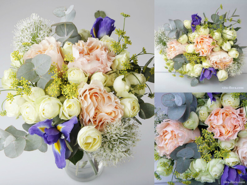 rosa la campanella – 康帕内拉舞裙玫瑰，与古典乐曲"钟声”同名。康帕内拉花型奇特，有着波浪形的花瓣，不同于传统的月季或古典的花园玫瑰。花束以康帕内拉搭配奶油色的多头玫瑰，辅以尤加利，鸢尾兰及茴香。看起来像是断了线的珠子劈里啪啦地滚下音阶，好似《钟声》中轻快跳跃的音符