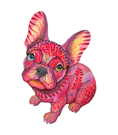 Raspberry Frenchie french bulldog animal art print, size 8x10, LIMITED EDITION 16/100 (No. 55)