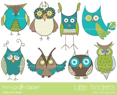 green owl clipart commercial use, vector graphics, digital clip art, digital images, bird clipart, animal clipart - PGCLPK404