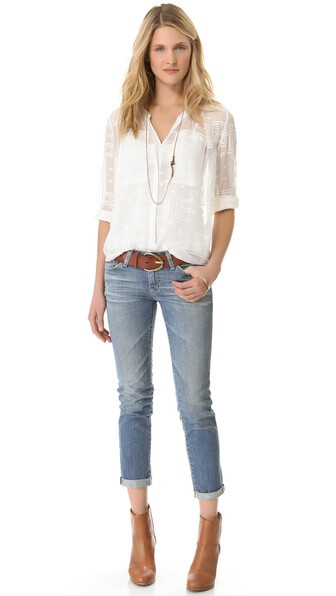 AG Adriano Goldschmied 直脚烟管翻边牛仔裤