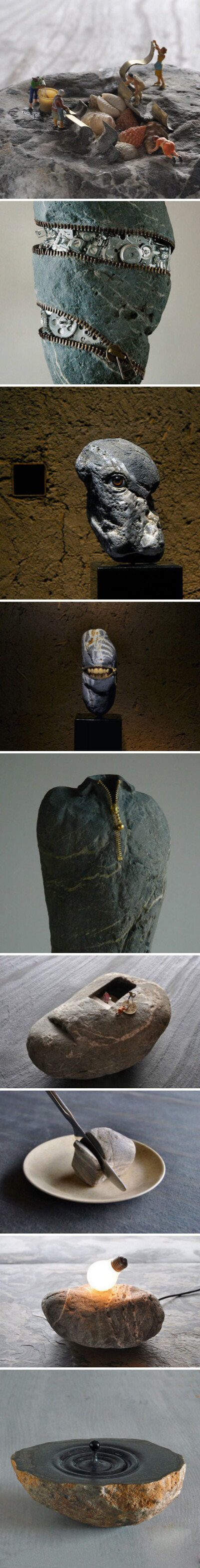 【疯狂的石头】来自Hirotoshi Itoh 的创意石雕作品～