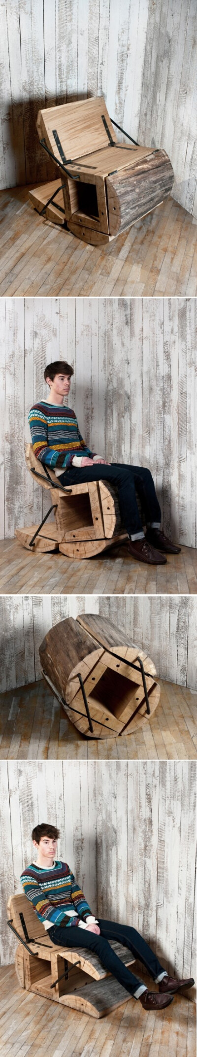 用原木制作的椅子，名为&#39;waste-less log chair&#39; ，可以翻译成“不浪费椅子”。来自匈牙利Architecture uncomfortable workshop。