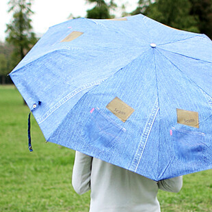 仿牛仔布 便携式三折自动雨伞 防紫外线晴雨伞