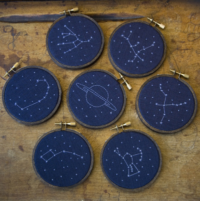 Starry stitches, constellation embroidery