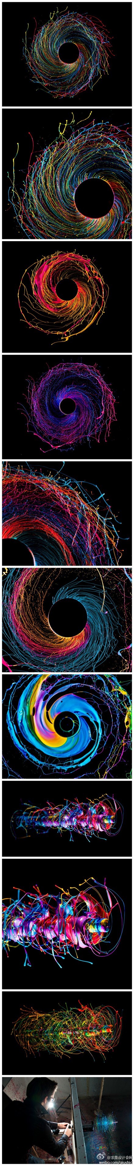黑洞，来自瑞典摄影师Fabian Oefner 的离心力下的涂料摄影
