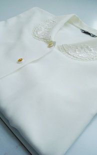 vintage复古高级古着衬衫 雪纺白色绣花衬衫孤品