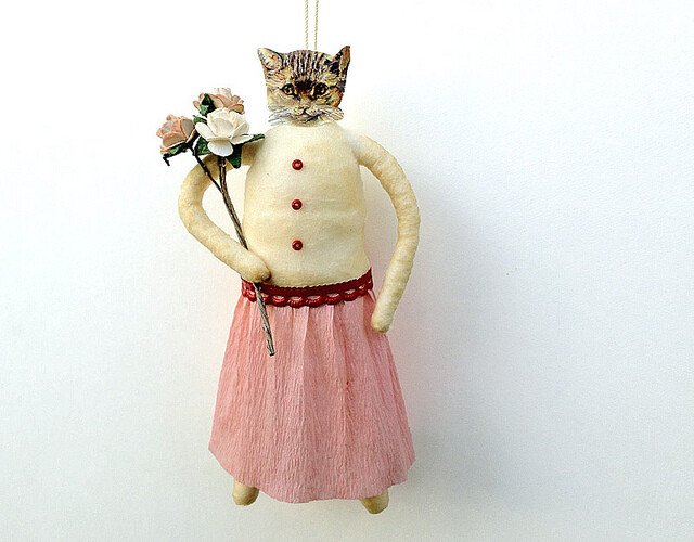 Spun Cotton Valentine Cat Ornament