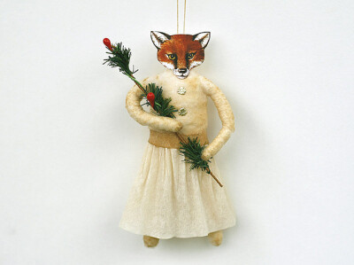 Spun Cotton Fox Christmas Ornament