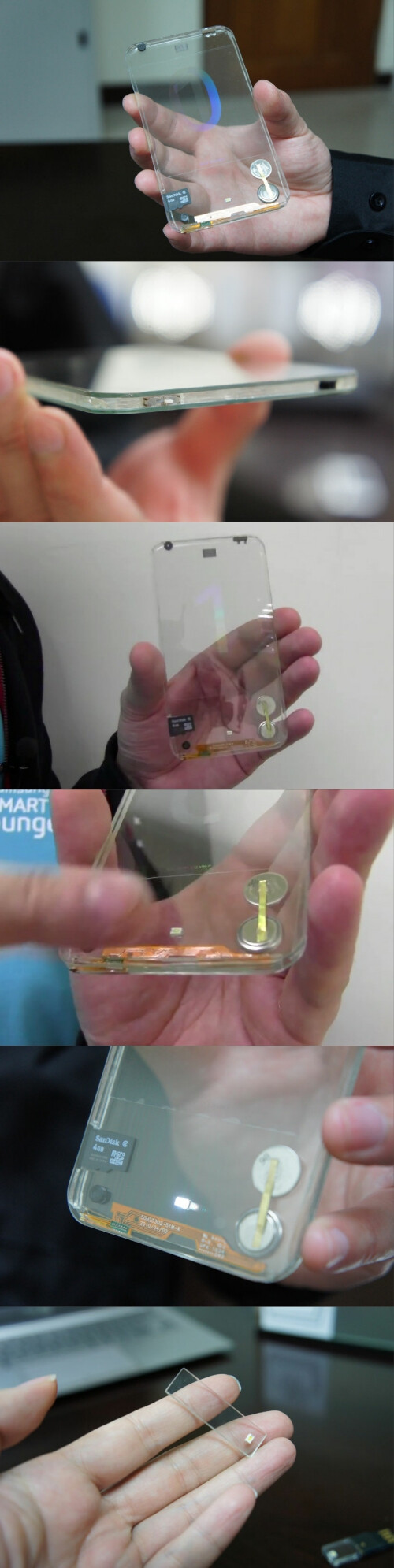 设计癖曾在去年介绍过一款透明的概念天气手机，可以实时显示当前的天气状况。就在前不久我们还介绍过一款透明的iPad概念设计。这两款设计最大特点就是都采用了透明的外壳设计，问题在于电子零件和电池问题。现在来自台湾的全球光电玻璃领先者宝创科技（Plolytron）推出了一款透明的智能手机原型机。