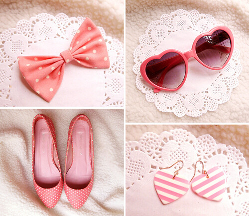 `、pink、heart sunglasses、bow、可爱