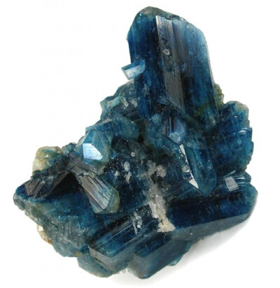 Euclase sample from Lost Hope Mine in Zimbabwe.  Euclase is a beryllium aluminum hydroxide silicate, BeAlSiO4(OH), but this intense blue comes from charge transfer bands in the iron impurities. When e…