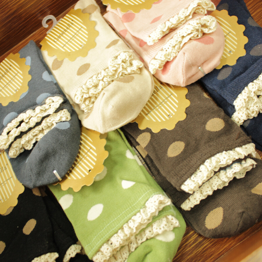 复古甜美波点短袜蕾丝花边袜子日系森系堆堆袜森女袜子