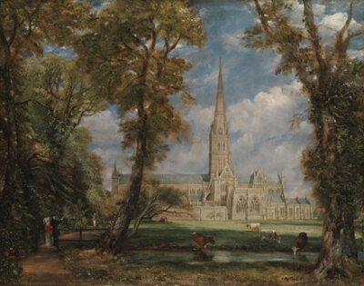 从主教领地眺望索尔兹伯里大教堂 约翰•康斯特布尔（英国，1776–1837） 布面油画，87.9x111.8厘米，约1825年 John Constable (English, 1776–1837) Salisbury Cathedral from the Bishop’s Grounds ca. 1825 Oil …