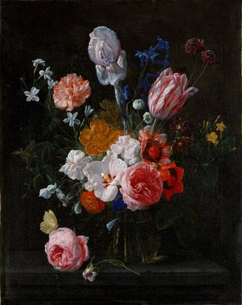 水晶花瓶中的一束鲜花 尼古拉斯•梵•韦伦德尔（佛兰德人，1640–1691） 布面油画，49.5x 40.3厘米，1662年 Nicolaes van Veerendael (Flemish, 1640–1691) A Bouquet of Flowers in a Crystal Vase 1662 Oil on ca…