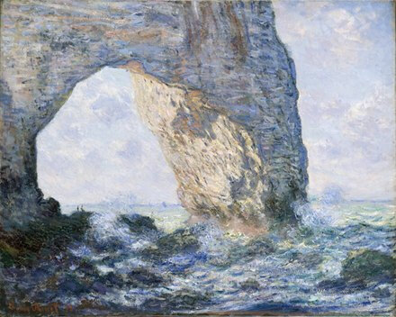 艾特达附近的岩门 克劳德•莫奈（法国，1840–1926） 布面油画，65.4x81.3厘米，1883年 Claude Monet (French, 1840–1926) The Manneporte (Étretat) 1883 Oil on canvas 65.4 x 81.3 cm Bequest of William Church Osborn, 1951 (51.30.5)