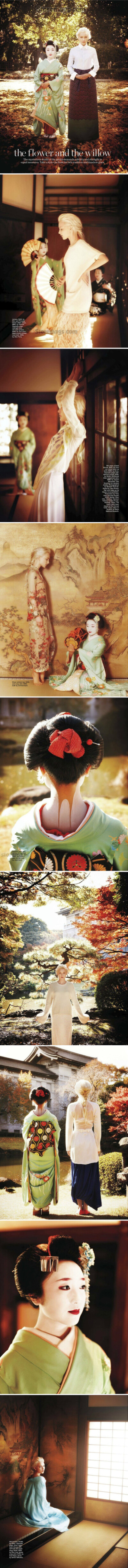 The Flower and the Willow（花与柳），一种日本与西方相容又相对的矛盾感，一种若即若离的关系。摄影师 Richard Truscott 为杂志《Marie Claire》澳大利亚版所摄。