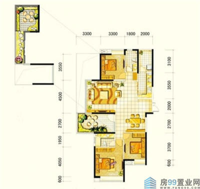 金地湖城大境户型图 3室2厅2卫