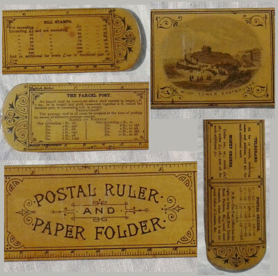 Vintage Postal Ruler and Paper Folder Letter Postal Rates Telegrams Postal Orders Stamps Printed Matter