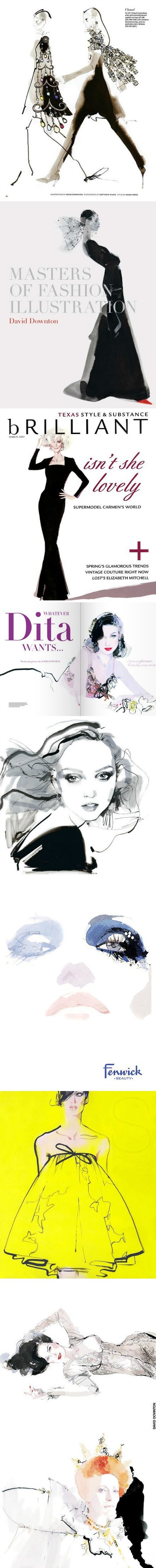 著名时尚插画大师David Downton——用简洁的线条勾勒出女性的婀娜多姿，其内容丰富而不繁琐。