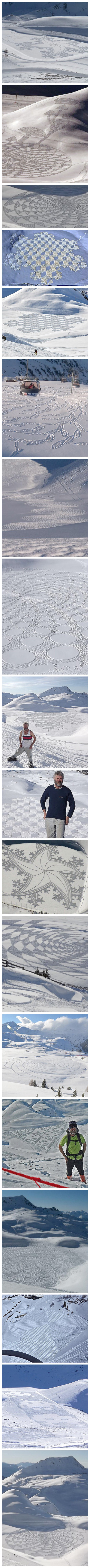 以雪地为图纸。而画笔是，这哥们的鞋子！