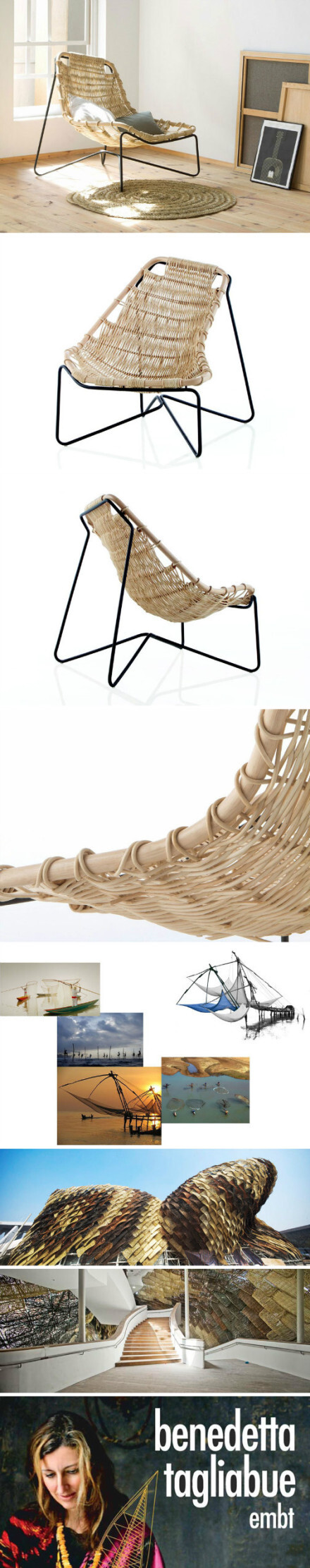 西班牙建筑师Benedetta Tagliabue最近为Expormim家具公司设计了一款椅子rattan tina chair，她在世博会西班牙馆建筑项目中就开始研究传统的柳条编织技术，现在则用在了家具中。