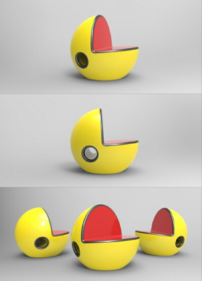 90年代的《吃豆人》（Pac-Man）给无数人的童年流线了美好回忆，为了将这种乐趣传承下去，葡萄牙家具设计师Bruno Marques为儿童设计了一款吃豆人座椅，球形缺掉的四分之一是张开的嘴巴，座位下方的圆孔则像是吃豆人的…
