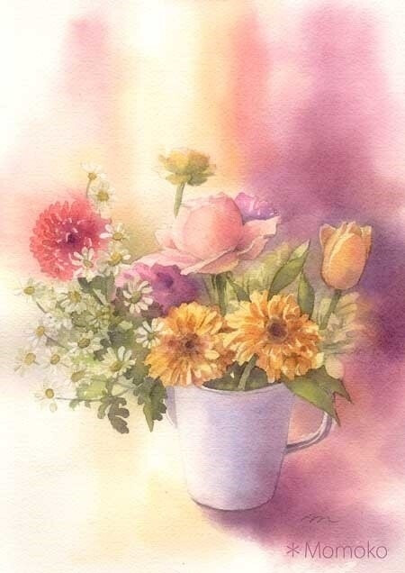 彼岸花。小清新，水彩，手绘，花儿。