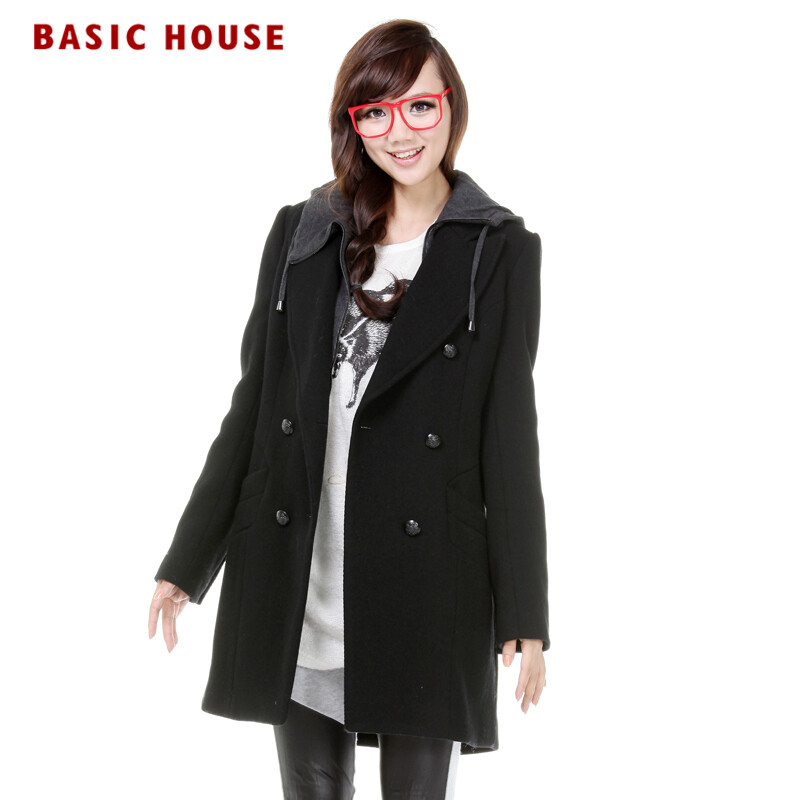 Basic House百家好冬季新品女装可拆卸羊毛毛呢大衣风衣HLCA723A ￥568.05