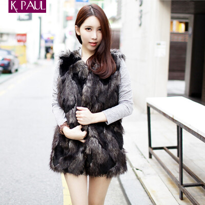 KPaul 2012韩国冬季新款 奢华皮草马甲 中长款背心修身 女外套 ￥398.0