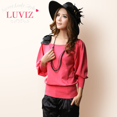 LUVIZ 2013春款女装新款 蝙蝠袖韩版毛衣玫红色长袖针织衫 k1056 ￥99.0