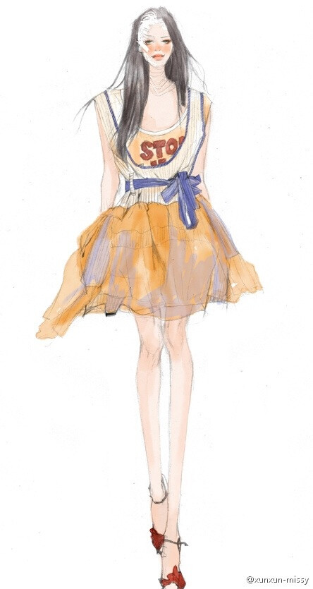 彼岸花。手绘，时装，插画。